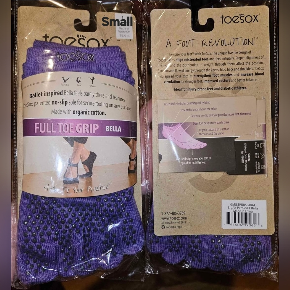 ONE- Women's Full Toe Grip Bella Purple Small socks Toesox NWT